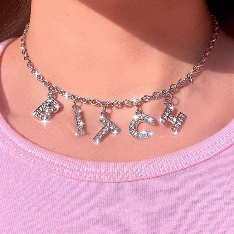 BITCH Rhinestone Necklace