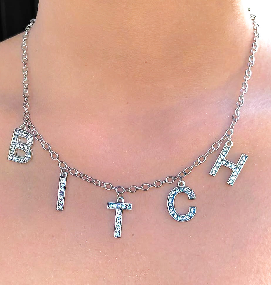 BITCH Rhinestone Necklace